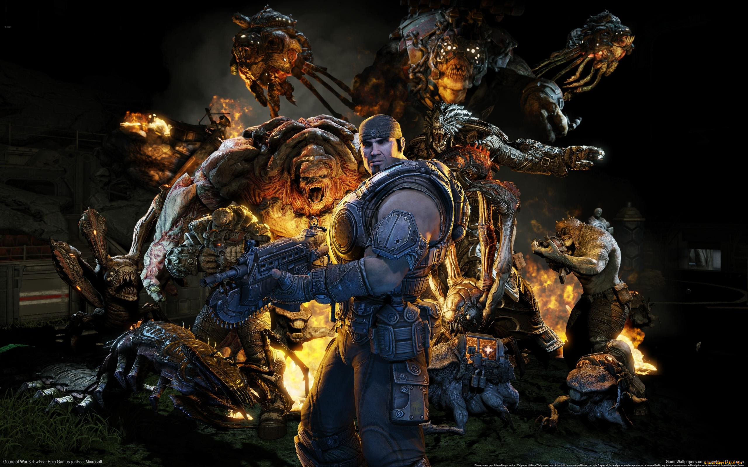 Обои Gears of War 3 Видео Игры Gears of War 3, обои для рабочего стола,  фотографии gears, of, war, видео, игры, marcus, fenix, lambent, монстры  Обои для рабочего стола, скачать обои картинки